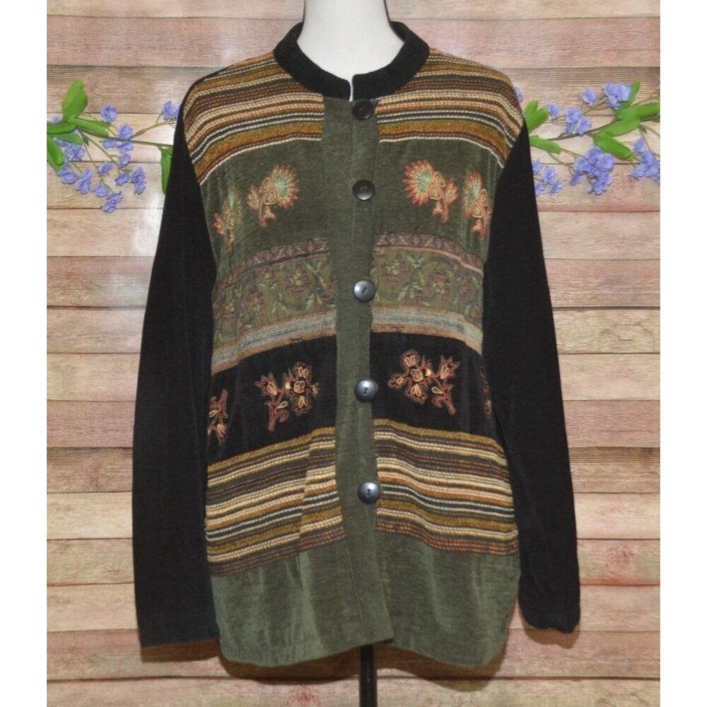 VTG White Stag Ladies Chenille Embroidered Button Up Jacket Size XL 16-18 Boho